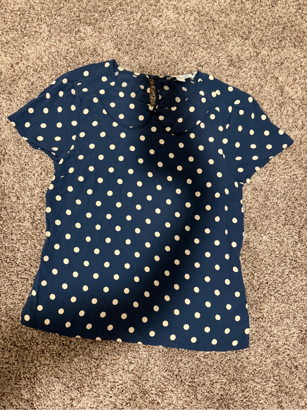 Boden Navy and White Polka Dot Short Sleeve Blouse